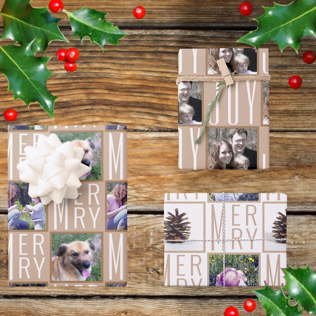 Typografisches Quadrat Fotos neutrale Farben Geschenkpapier Set (Von Creator hochgeladen)