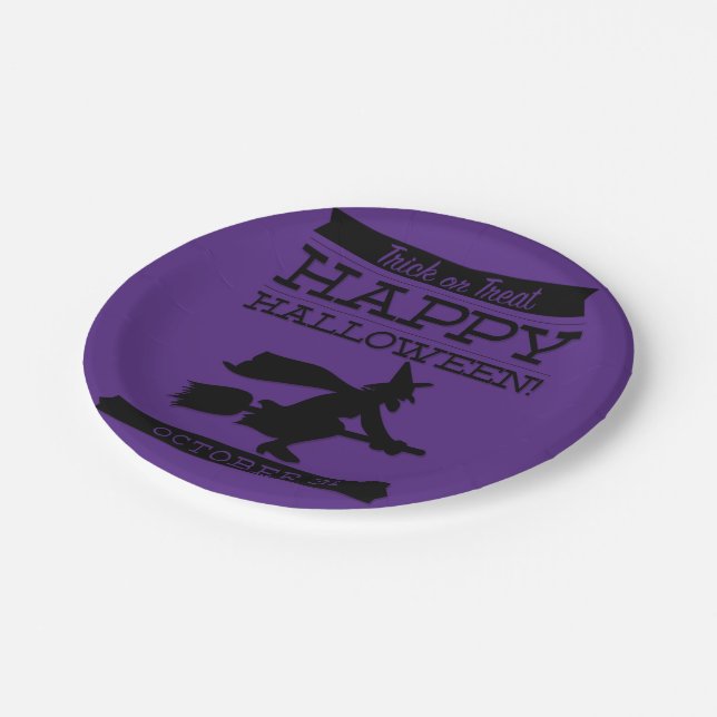 Typografisches Retro Halloween Pappteller (Schrägansicht)