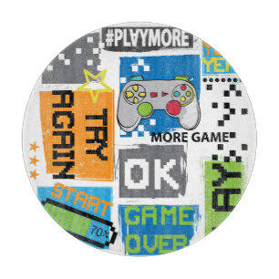 Typografisches Spiel Pixel: spielerischer Hintergr Schneidebrett