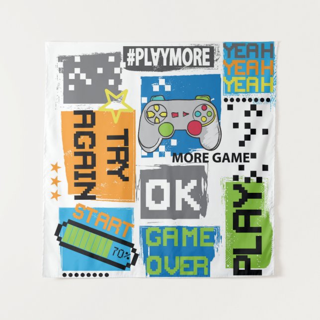 Typografisches Spiel Pixel: spielerischer Hintergr Wandteppich (Vorderseite)