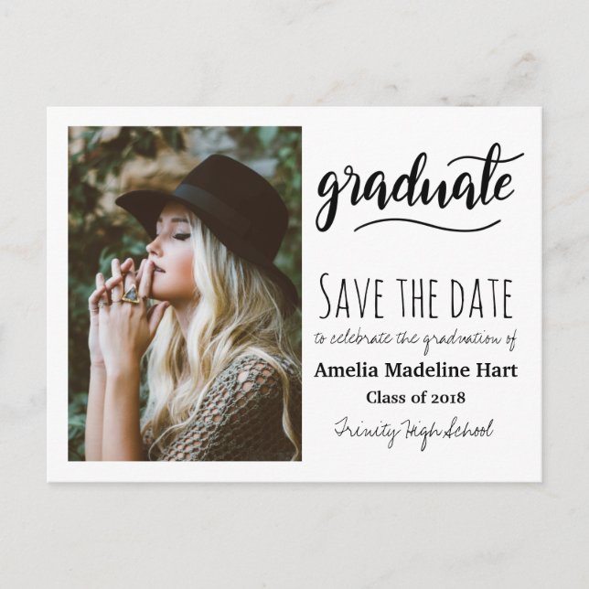 Typografy Graduation Party | Save the Date Foto Postkarte (Vorderseite)
