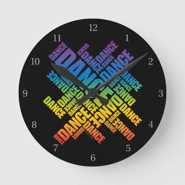Typographic Dance Round Clock Runde Wanduhr (Vorderseite)