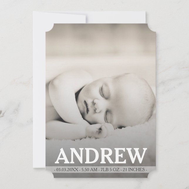 Typographie Baby Boy Carte photo Faire-part de nai (Devant)