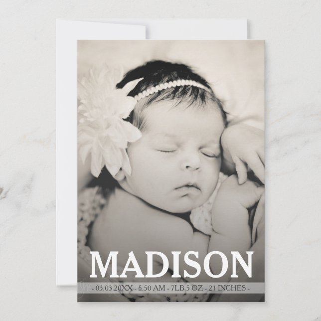 Typographie Baby Girl Carte photo Faire-part de na (Devant)