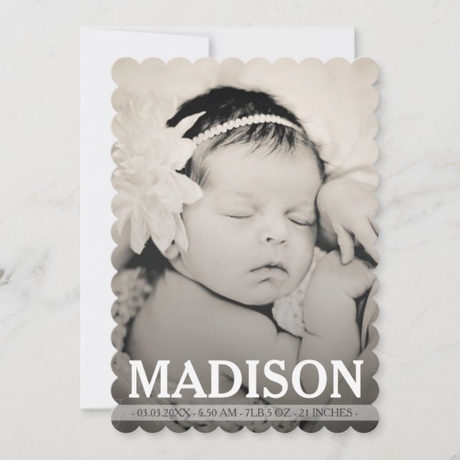 Typographie Baby Girl Carte photo Faire-part de na (Devant)