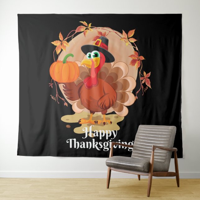 Typographie bon thanksgiving Tapisserie (En situation (horizontale))