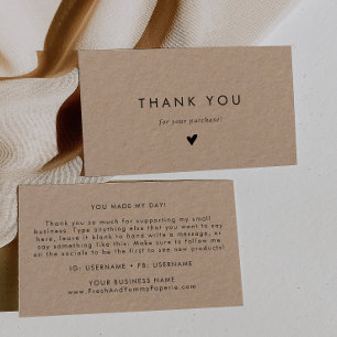Typographie chic Kraft Merci Carte de visite
