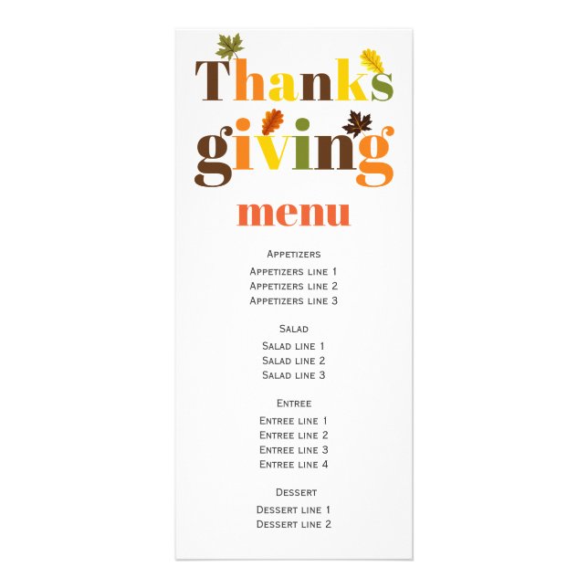 Typographie colorée Carte menu Thanksgiving (Devant)