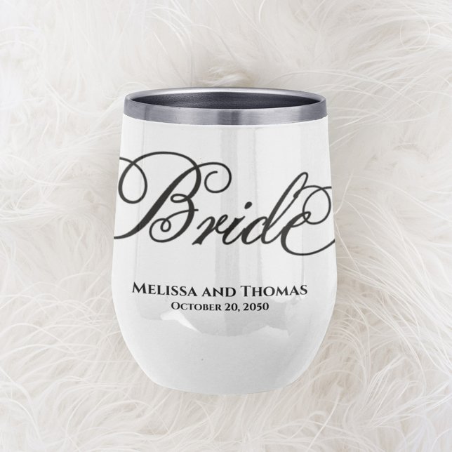 Typographie de mariée mariage Script Tumbler perso (Custom personalized Bride calligraphy script wine tumbler)