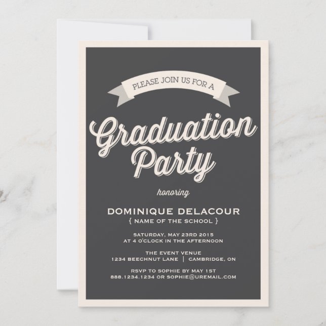 TYPOGRAPHIE DE RÉTRO GRAY GRADUY INVITATION PARTI (Devant)