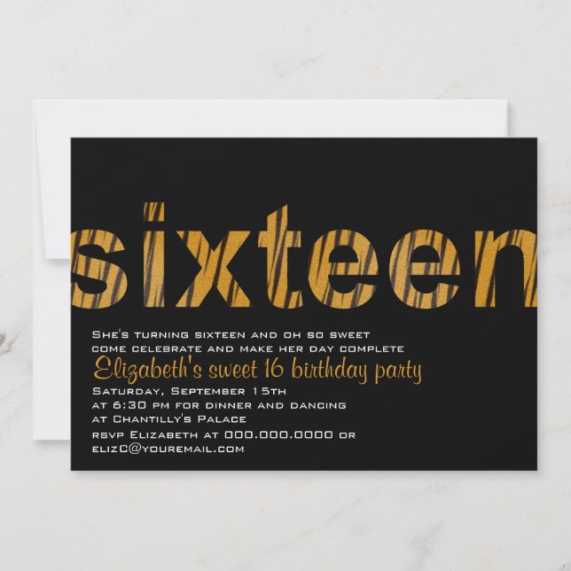 Typographie de Tigre Design Sweet 16 Invitation (Devant)