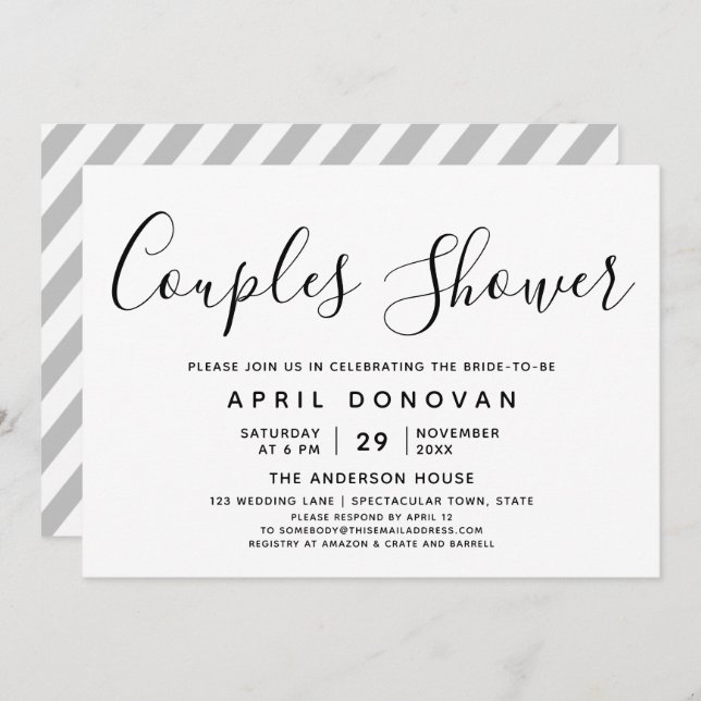 Typographie élégante Couples Douche Invitation (Devant / Derrière)