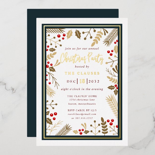 Typographie élégante Fête de Noël Foil Invitation (Recto/Verso)