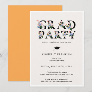 Typographie florale moderne GRAD PARTY Invitation
