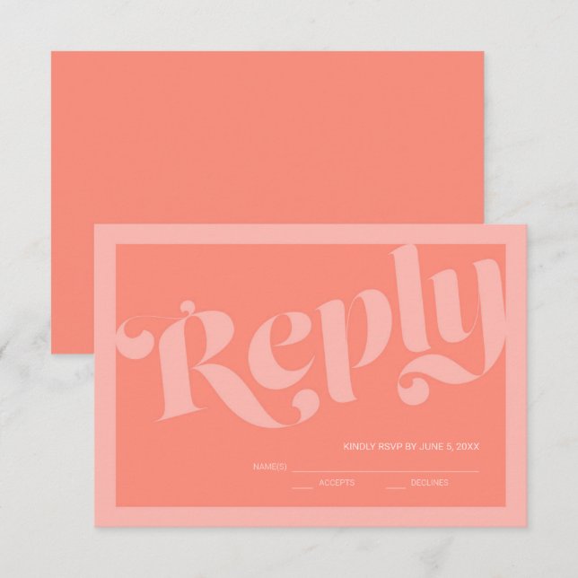 Typographie florissante Coral Saumon Mariage RSVP (Devant / Derrière)