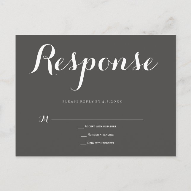 Typographie grise mariage rsvp cartes postales (Devant)