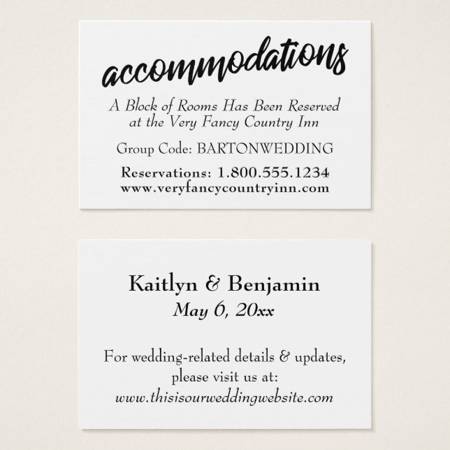Typographie Mariage Hébergements Insertion Cartes (Devant & derrière)
