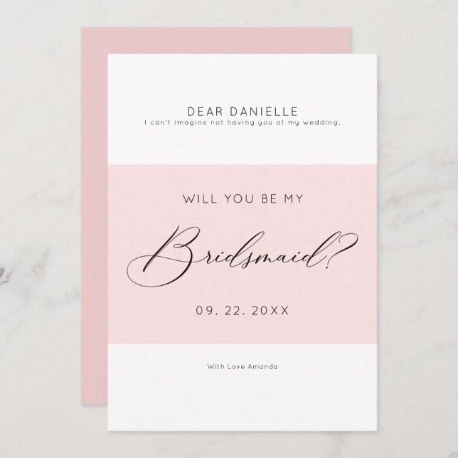Typographie moderne Bridesmaid invitation minimali (Devant / Derrière)