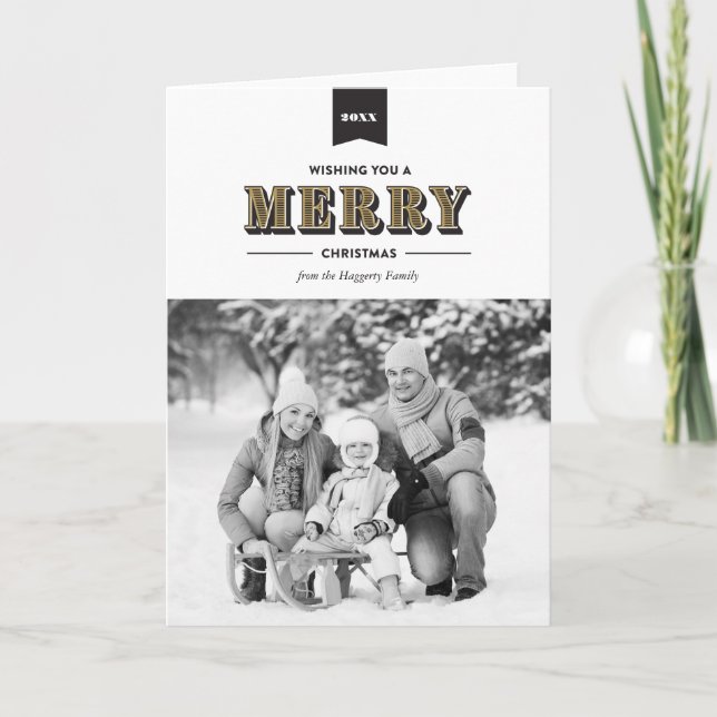 Typographie moderne Carte de Noël noir et or (Devant)