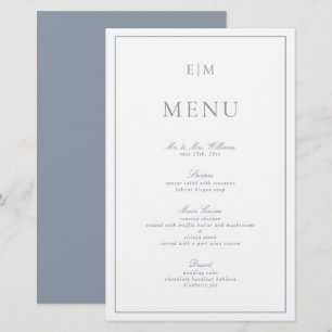 Typographie moderne Dusty Blue Monogram Menu Maria
