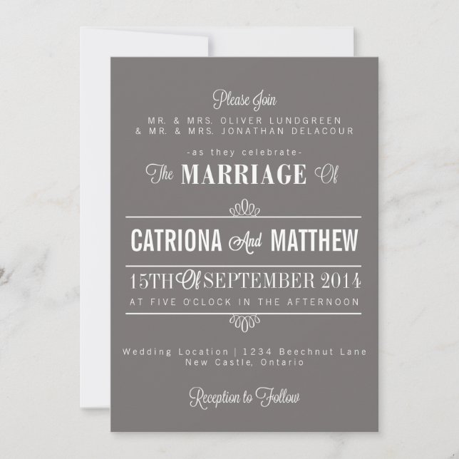 Typographie moderne gris Faire-part de mariage flo (Devant)