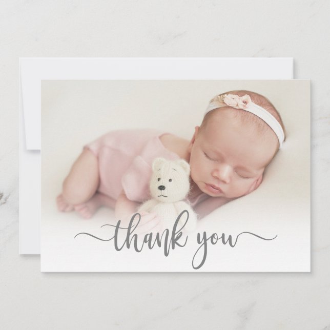 Typographie moderne Nouveau-né Baby Photo Merci (Devant)