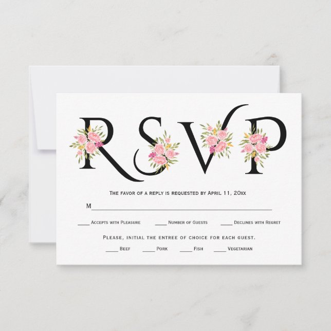 Typographie noir et blanc, roses roses rose carte  (Devant)