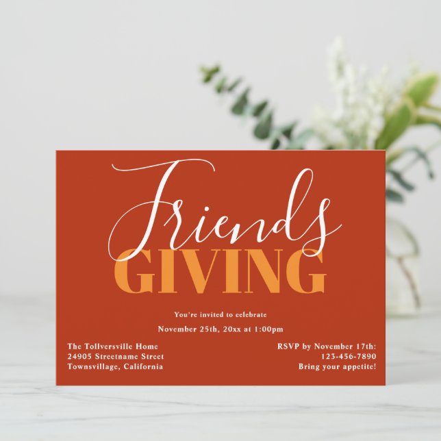 Typographie Orange Friendsgiving Invitation (Debout devant)