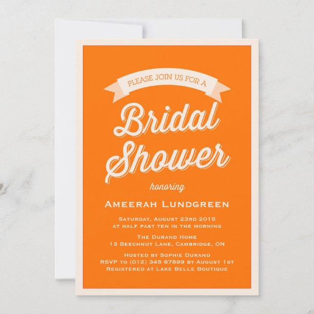 TYPOGRAPHIE RÉTRO ORANGE | INVITATION DE DOUCHE BR (Devant)
