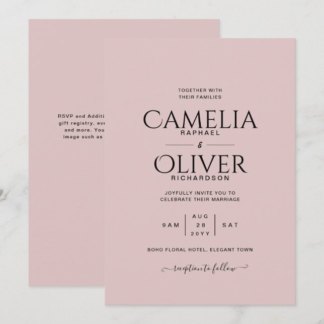 Typographie Rose Dusty uniquement Faire-part de ma (Devant / Derrière)