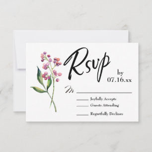 Typographie RSVP avec bourgeons et baies à l'aquar