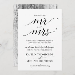 Typographie Rustique Bois Mariage Invitations Noir