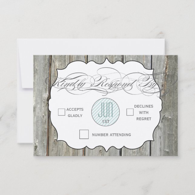 Typographie Rustique Bois Mariage RSVP Invitations (Devant)