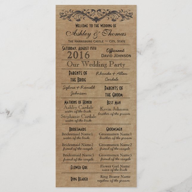 Typographie rustique Programmes de mariage 2 Matro (Devant)