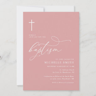 typographie simple dusté rose baptême invitation