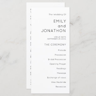 Typographie simple Noir Blanc Mariage Programme