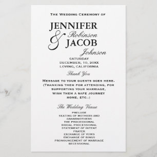 Typographie simple Programme de Mariage clair simp