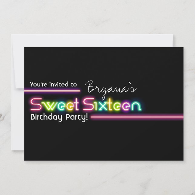 Typographie SWEET 16 Invitation du Neon Glow Dance (Devant)