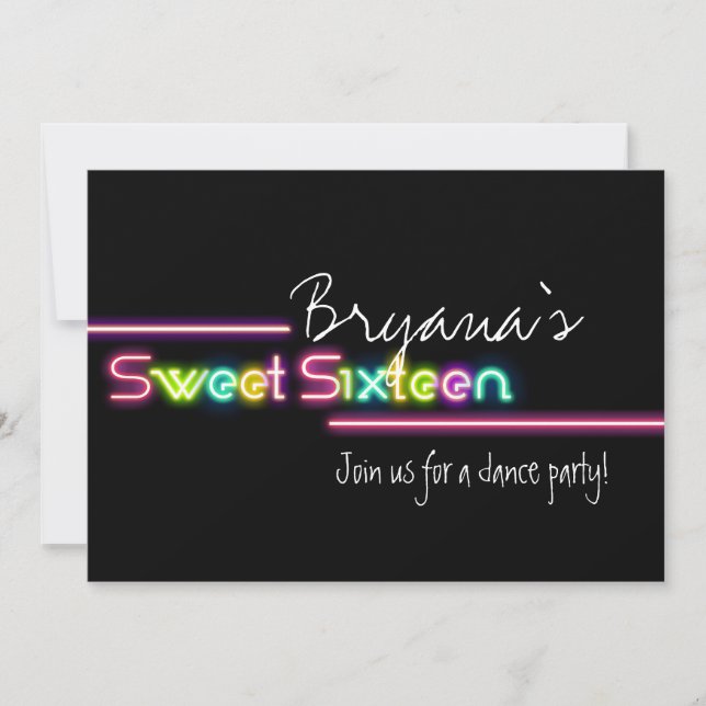 Typographie Sweet 16 Neon Glow Dance Invitation de (Devant)