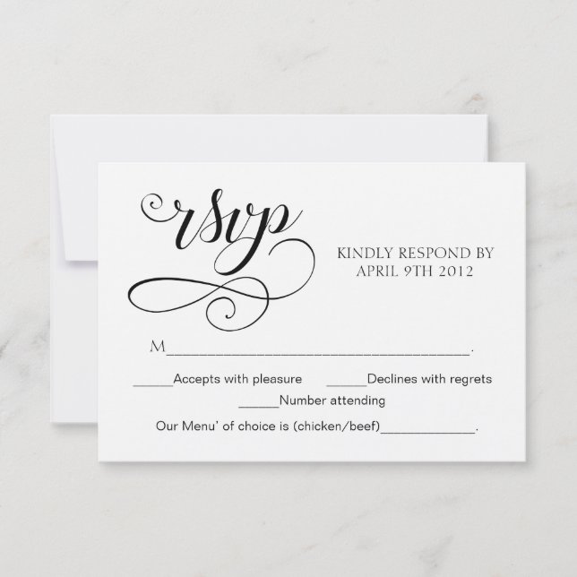 Typographie Swirl RSVP Script Response Card Rustiq (Devant)