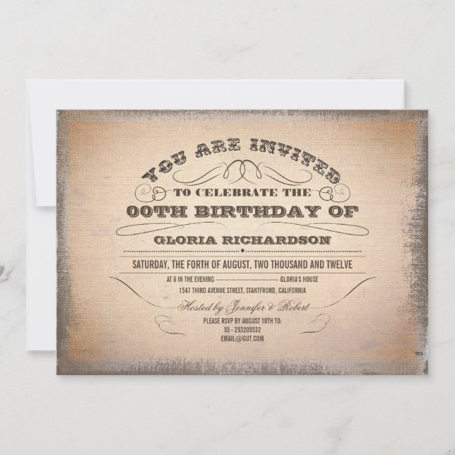 typographie vintage vieilles invitations d'anniver (Devant)