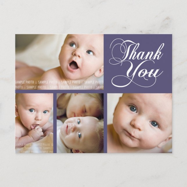 Typographie violette Photo Baby Merci Carte postal (Devant)