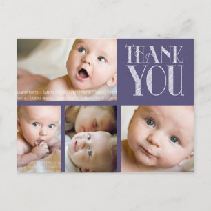 Typographie violette Photo Baby Merci Carte postal
