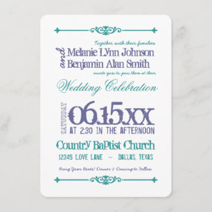 Typographie violette Turquoise Invitations de mari
