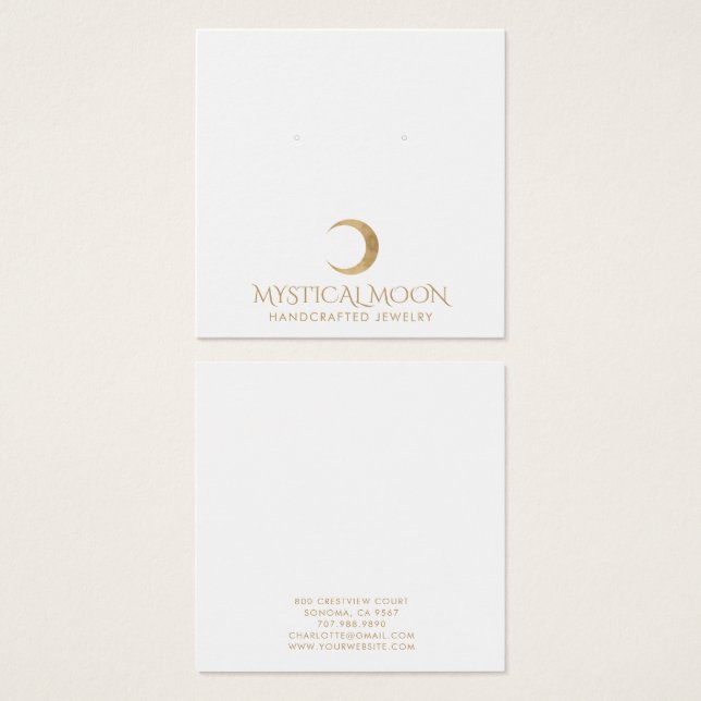 Typography Gold Moon Earring Jewelry Display Card (Vorne & Hinten)