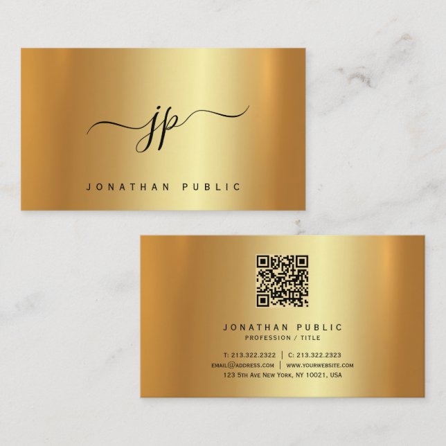 Typography Monogram Gold Premium Silk Luxurious Visitenkarte (Vorne/Hinten)