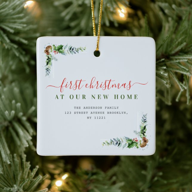 typography red merry christmas new home keramikornament (Baum)