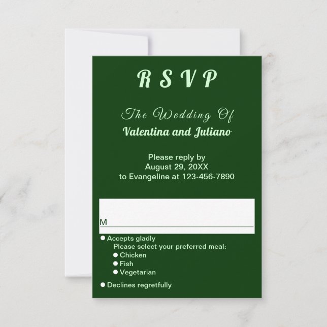 Typography Style Dark Green Portrait Wedding RSVP Karte (Vorderseite)