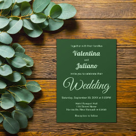Typography Style Minimalist Dark Green Wedding Einladung