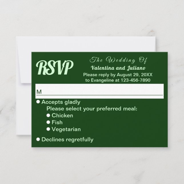 Typography Style Minimalist Dark Green Wedding RSVP Karte (Vorderseite)